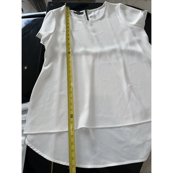 Alfani White Short Sleeve High Low Loose Top Size 12 - Picture 7 of 7